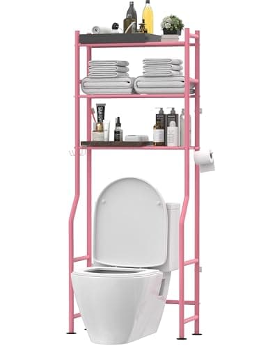 Black 3-Tier Over-the-Toilet Storage Shelves with Hooks and Paper Holder