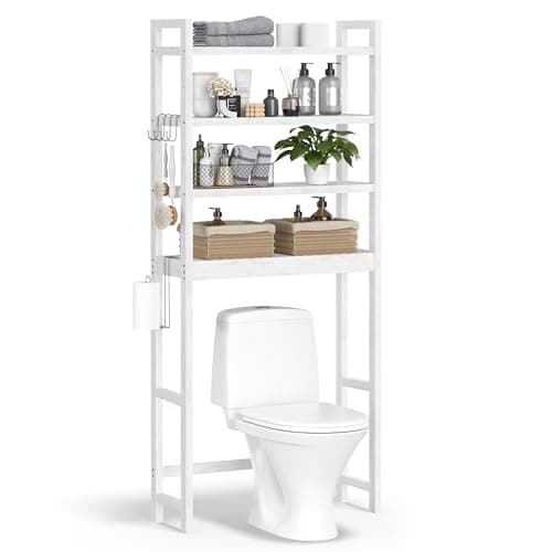 SONGMICS Cloud White 4-Tier Over Toilet Organizer 10.2x24.8x72.8 Inches