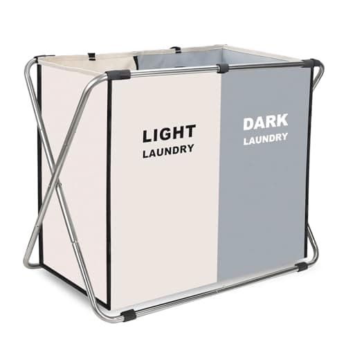 135L Laundry Sorter Basket with Aluminum Frame, 26" x 24" H, Black+White (2-Section)