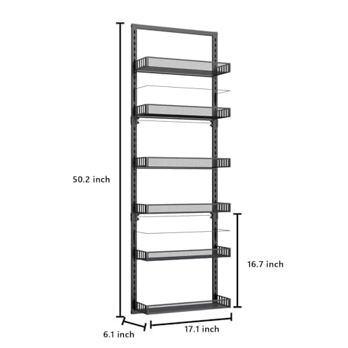 Heavy-Duty Wall Mount Spice Rack 6 Tier Wire Basket Kitchen & Bathroom Organizer 50" H