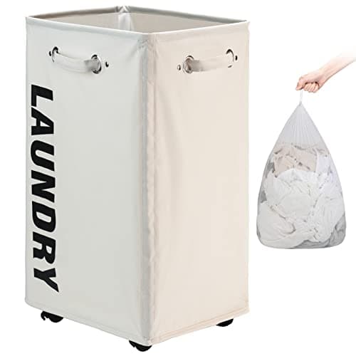 DOKEHOM 25-Inch Slim Collapsible Laundry Basket on Wheels (Black)