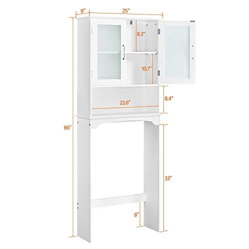 Yaheetech Tall Freestanding Toilet Storage Cabinet with Double Tempered Glass Doors