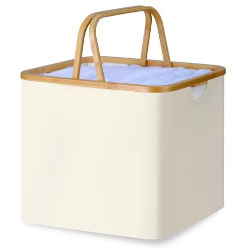 Black Laundry Hamper with Bamboo Handle, Collapsible 60L Basket for College Dorm and Family