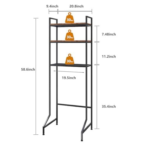 Rustic Brown 3-Tier Toilet Storage Organizer Shelf