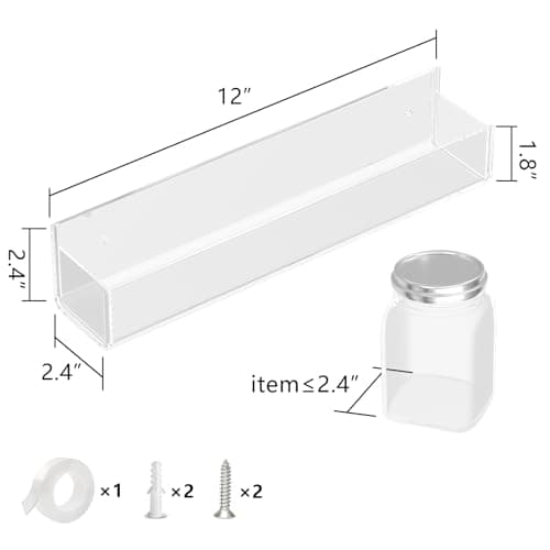 WUIVIUT Clear Invisible Acrylic Wall Spice Rack (4 Pack)