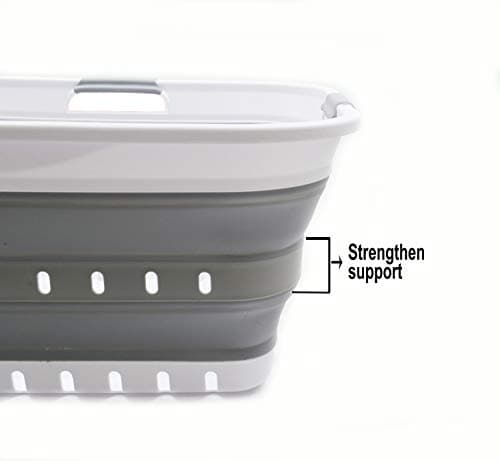 Collapsible 42L Plastic Laundry Basket - Space Saving Storage for Laundry - White/Grey (1, Adult)