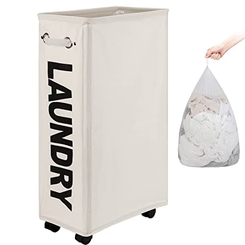 DOKEHOM 25-Inch Slim Collapsible Laundry Basket on Wheels (Black)