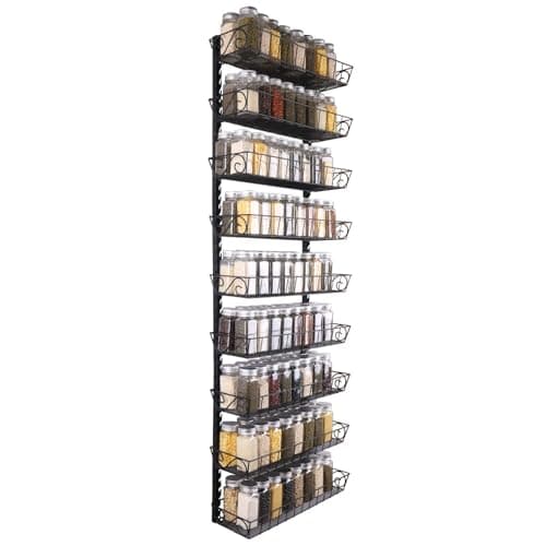 Adjustable Wall Mount Spice Rack for Kitchen Storage, 9-Tier Organizer - Black