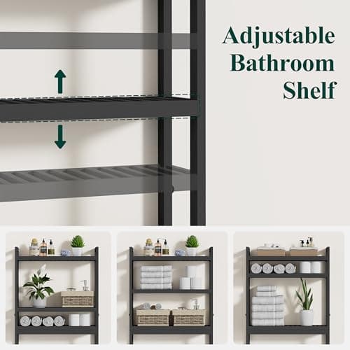 Smiry 3-Tier Bamboo Over Toilet Organizer, Space-Saving Hook Storage, Black