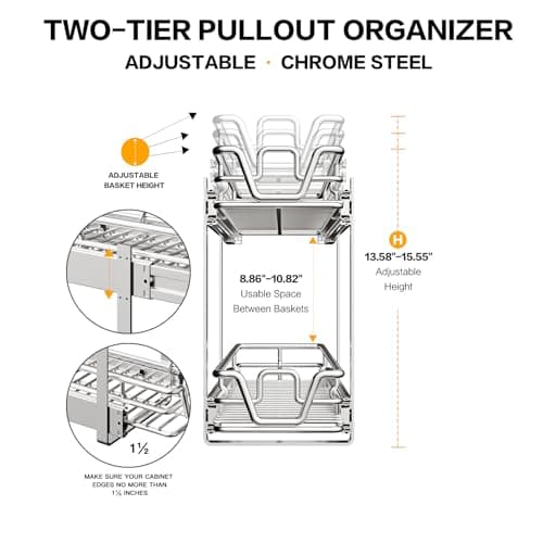 2-Tier Kitchen Cabinet Organizer with Slide Out Shelves & Drawers in Multiple Sizes
