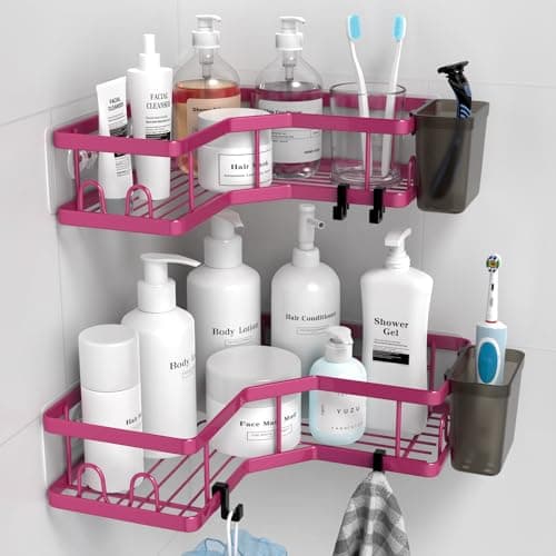 Stainless Steel Adhesive Corner Shower Caddy, 2 Pack, Hooks & Toothpaste Holder