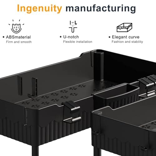 2 Pack Under Sink Organizer, Black: Hooks & Cups for Multi-Purpose Storage