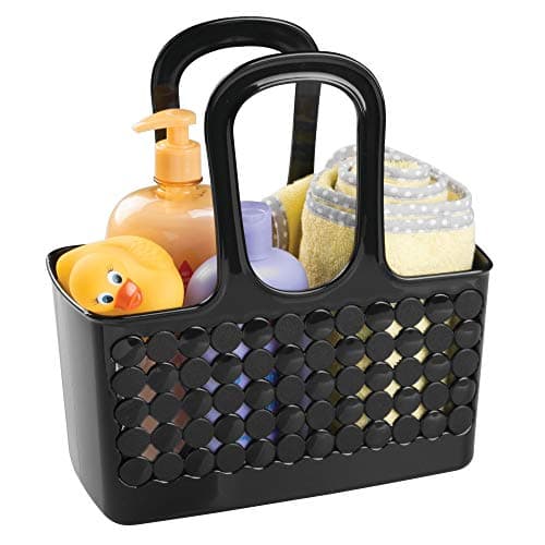 IDesign Black Divided Shower Caddy Tote for Dorm Room and Communal Bathrooms