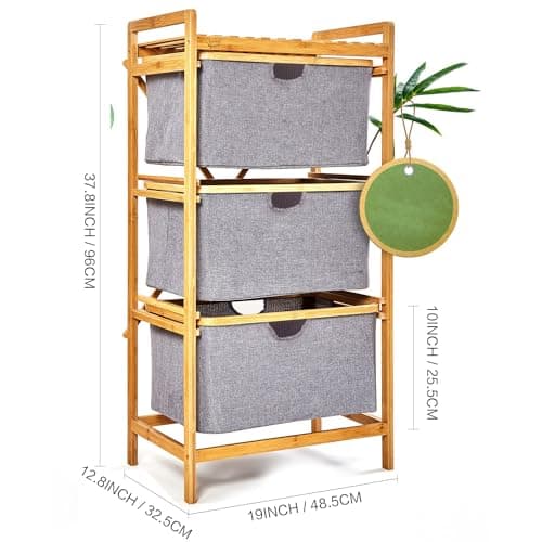 Bamboo 3-Tier Pull-Out Hamper Organizer with Towel Cabinet Handle