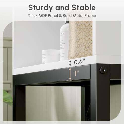 USHOWER Freestanding Toilet Storage Cabinet with Tempered Glass & Thick Metal Stand, White