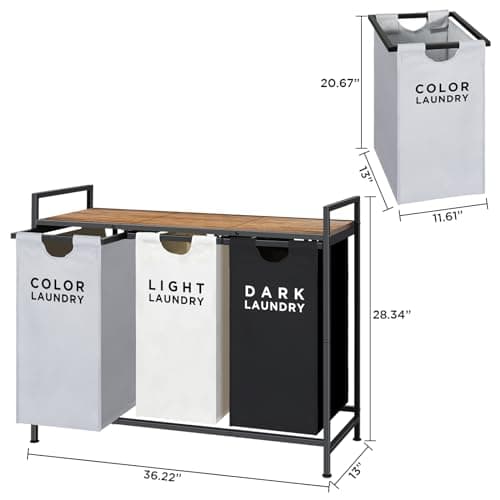 Ollieroo 3-Section Rolling Laundry Sorter with Shelf & Bags