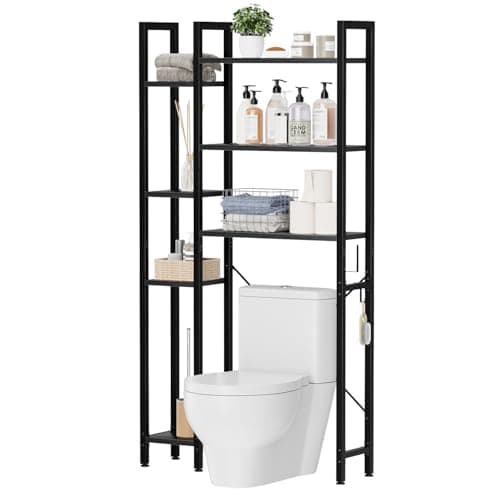 OTK 7-Tier Over The Toilet Storage Organizer - Freestanding Rack with Hooks & Adjustable Feet for Bathroom & Laundry