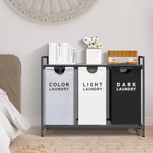 Ollieroo 3-Section Rolling Laundry Sorter with Shelf & Bags