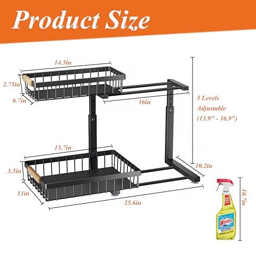 Pull Out 2 Tier Under Sink Organizer and Storage Shelf for Kitchen and Bathroom