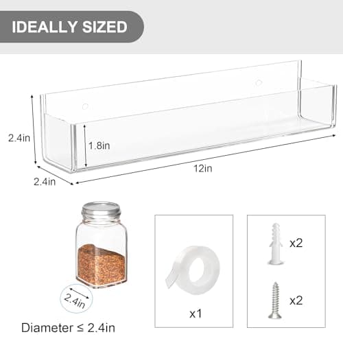 Acrylic Spice Rack Organizer with Nano Tape for Kitchen Wall - 2 Pack