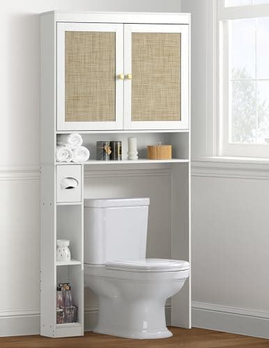 Rustic Brown Over Toilet Organizer with Double Doors & Adjustable Shelf