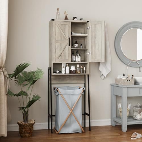 Over-the-Toilet Storage Cabinet with Anti-Tip Shelves, Grey