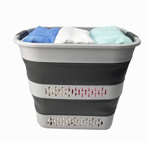 Sammart 40L Collapsible Laundry Basket - Space Saving Storage Container (1, Grey)