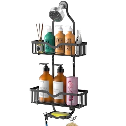 Kadolina Overhead Shower Caddy with Hooks, Black [Patented]