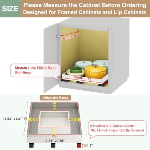 Expandable 15-21" Width Cabinet Organizer, White, 3 Rails, Kitchen Pantry Storage