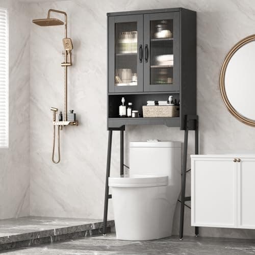 Rattan Over-Toilet Storage Cabinet with Metal Stand and Shelves