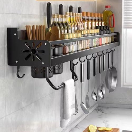Kitchen Utensil and Spice Rack for Wall Mount - 23.7in Organizer with Hooks