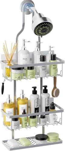 AHNR Black Shower Caddy Hanging, Over Showerhead Organizer with Hooks