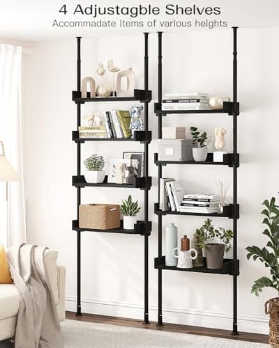 ALLZONE Over Toilet Storage Cabinet, 4 Adjustable Shelves, Black