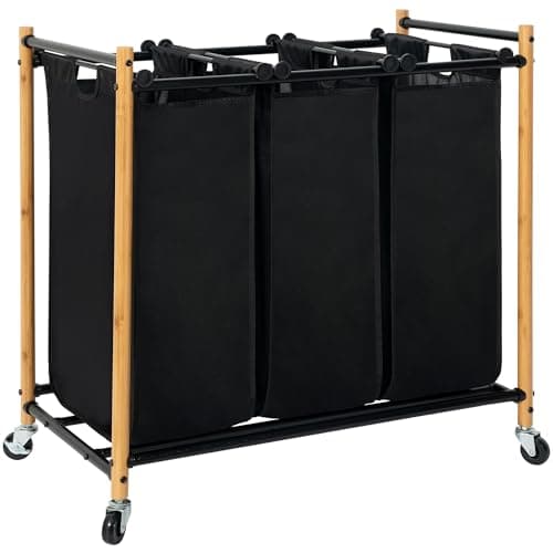 Heavy Duty Rolling Laundry Sorter Cart with Lockable Wheels, Black
