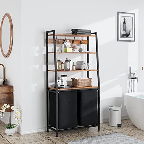 Laundry Hamper with Shelf, Hooks, and Removable Bags: For Laundry Room, Bathroom, Bedroom