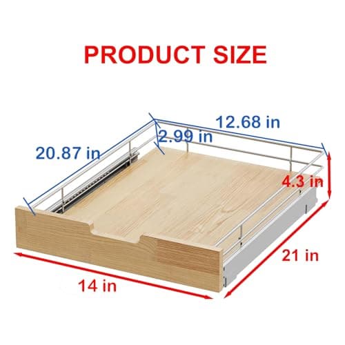 Heavy-Duty Wood and Wire Basket Pull Out Cabinet Organizer for Kitchen Pantry bathroom (14x21in)