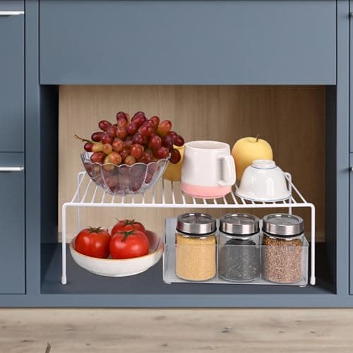 4-Pack White Medium Kitchen Organizer Rack, Spice & Pantry Storage