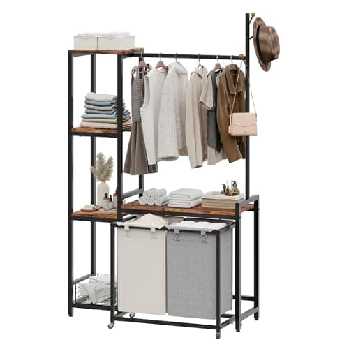2-Section Laundry Hamper with Shelf & Sorter, 12.4 Gal Removable Bags, Black JLH004B