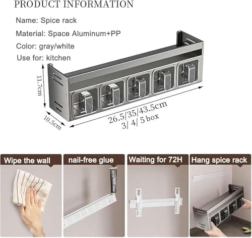 Wall-Mounted & Countertop Spice Rack Organizer - 3 Box Shelf for Kitchen Cupboards