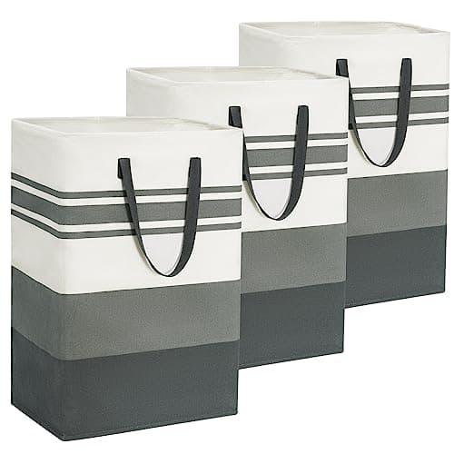 Goodpick 3-Pack 75L Collapsible Laundry Baskets, Large Grey Hampers for Dorm and Home