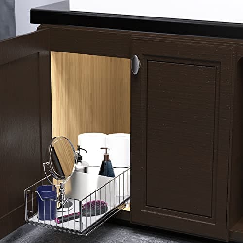 Chrome Finished Pull-Out Cabinet Organizer Basket, 17.2" Dia., Ideal for Kitchen & Bathroom Storage