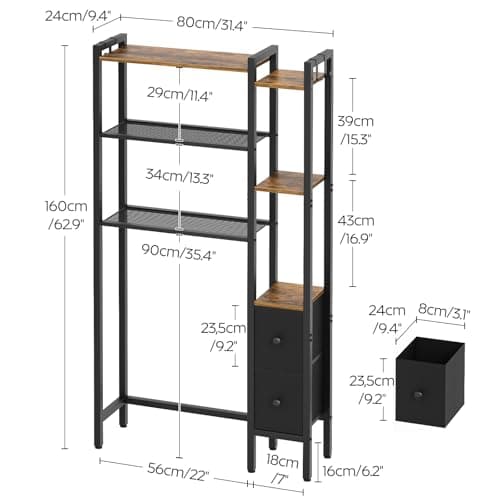 Rustic Brown & Black 6-Tier Toilet Organizer TR03BR