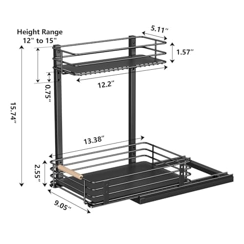 Nieifi Black Under Sink Cabinet Organizer, 2 Pack Pull-Out Shelves, Kitchen Storage
