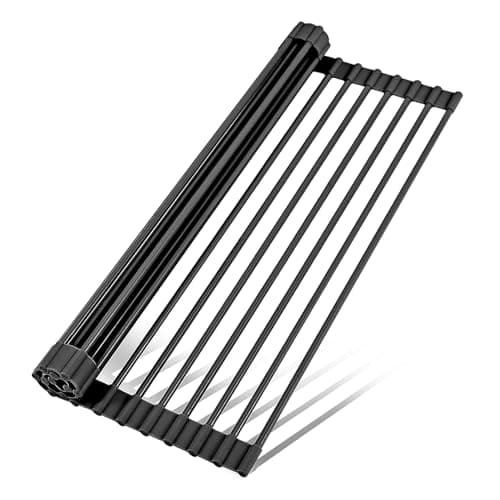 LEMIKKLE Space-Saving Expandable Dish Drying Rack with Cutlery Holder - Grey