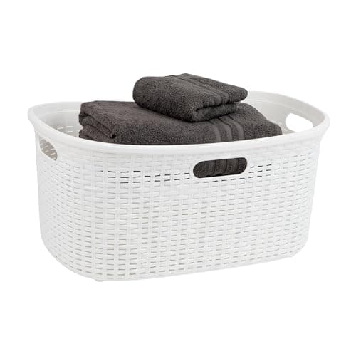 Ivory Wicker 40L Mind Reader Laundry Basket, Plastic Lid