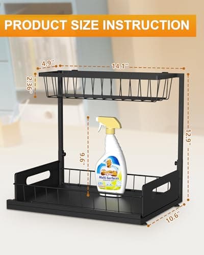 Mythinglogic 2 Tier Pull Out Under Sink Organizer, Metal Kitchen & Bathroom Storage