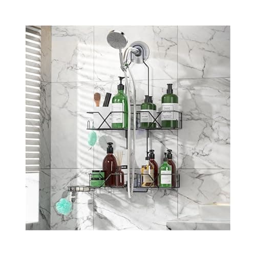 Upgraded Hanging Shower Caddy with Hooks & Soap Holder, Adjustable Height Rack
