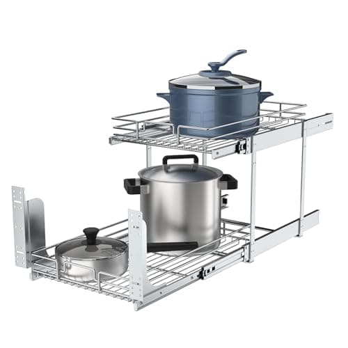2-Tier Heavy-Duty Metal Pull-Out Cabinet Organizer, Chrome, 14" W x 21" D