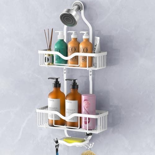 Kadolina Overhead Shower Caddy with Hooks, Black [Patented]