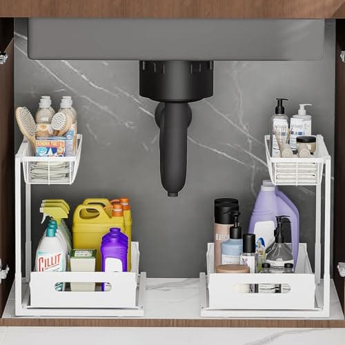 2-Tier Black Kitchen Cabinet Organizer Under Sink Storage (Sturdy Metal, 1 Pack)